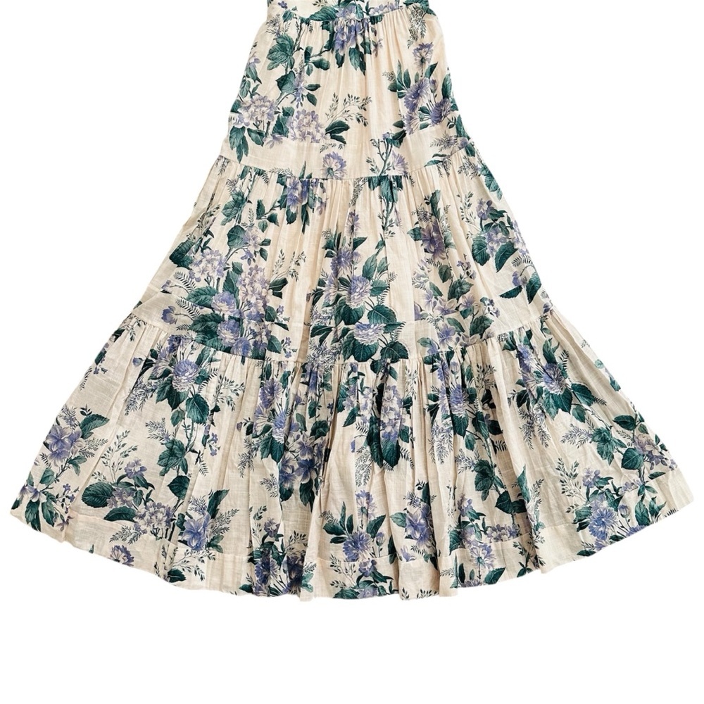Zimmermann Cassia Tiered Hydrangea Print Tie Shoulder Maxi Dress Size 1 | US 6 - Picture 9 of 16